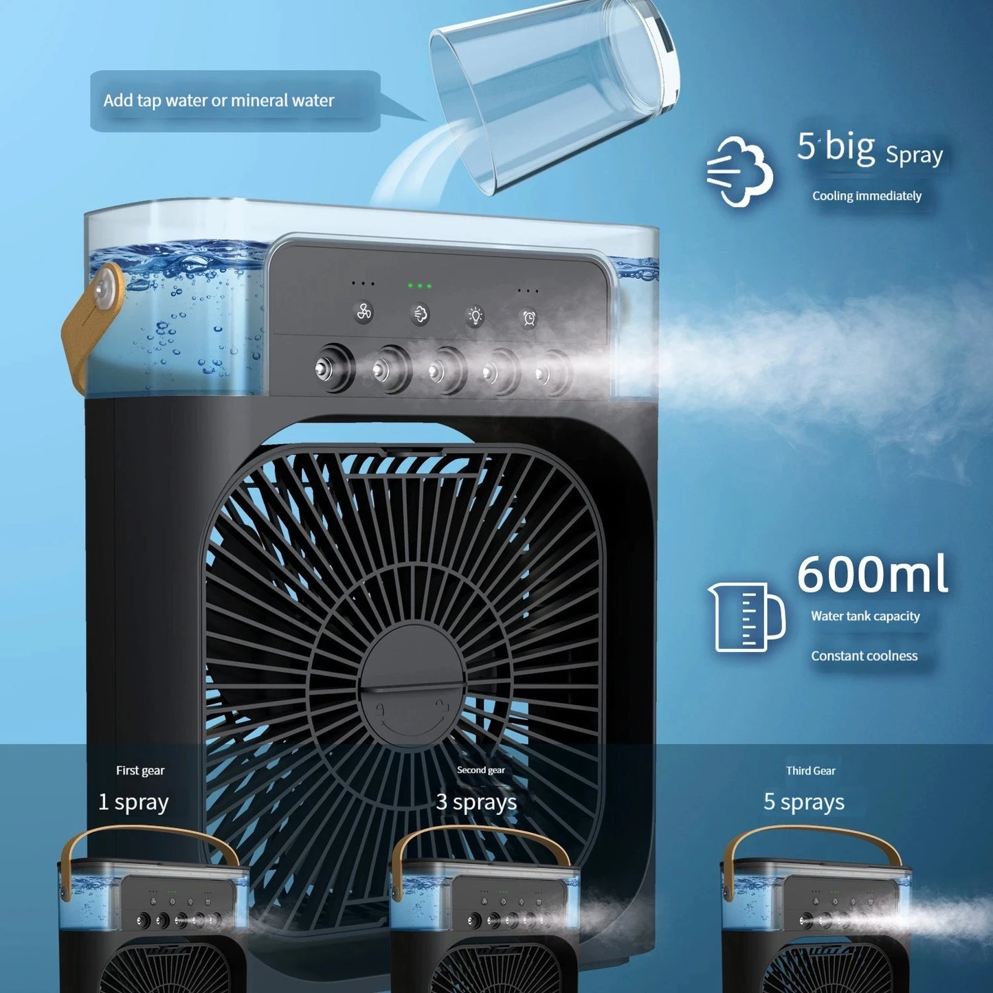 3-In-1 Air Humidifier Cooling USB Fan Water Mist Small Refrigeration Air Conditioner Mini Fan Water Cooled Silent Air Cooler