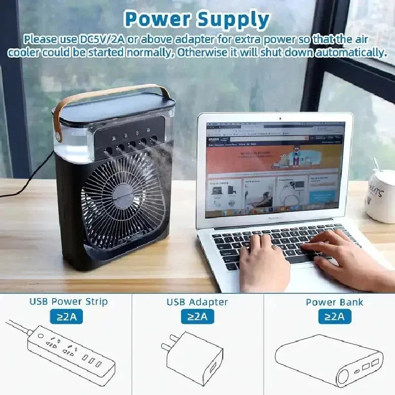 3-In-1 Air Humidifier Cooling USB Fan Water Mist Small Refrigeration Air Conditioner Mini Fan Water Cooled Silent Air Cooler